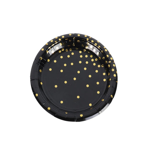Vaisselle jetable à pois noirs et dorés
