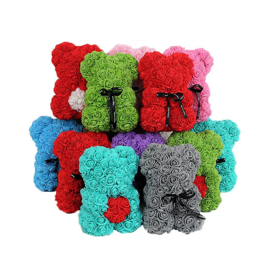 Ourson en roses artificielles, 25cm