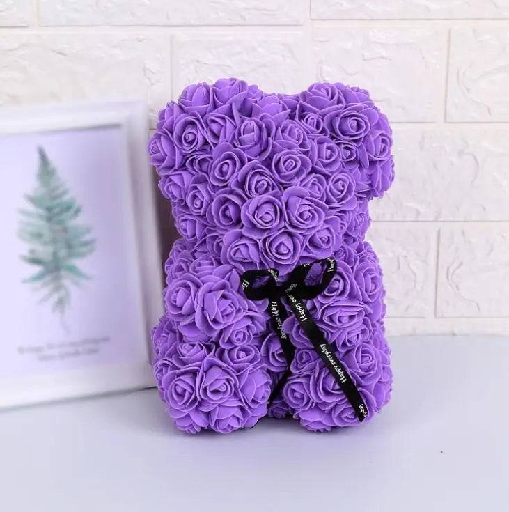 Ourson en roses artificielles, 25cm