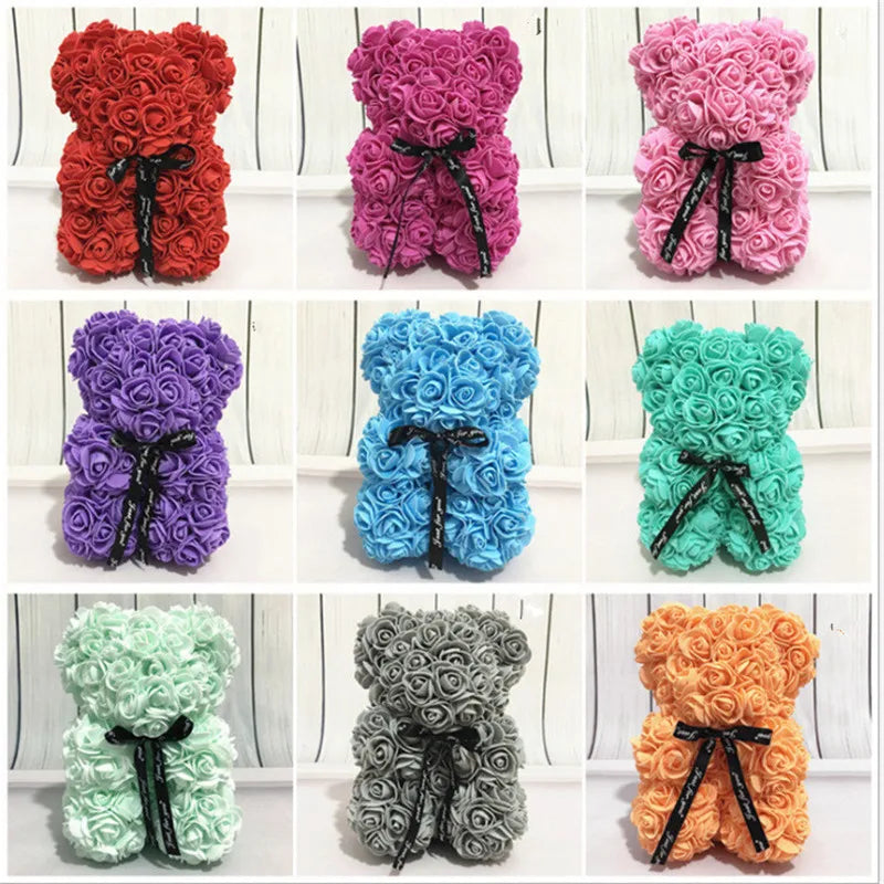 Ourson en roses artificielles, 25cm