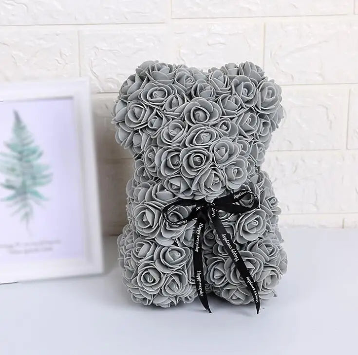 Ourson en roses artificielles, 25cm