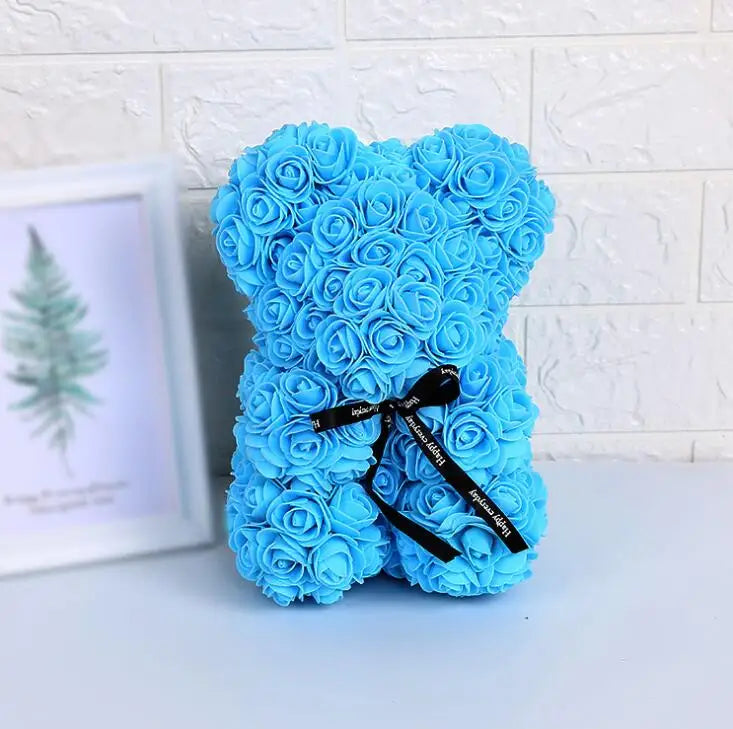 Ourson en roses artificielles, 25cm