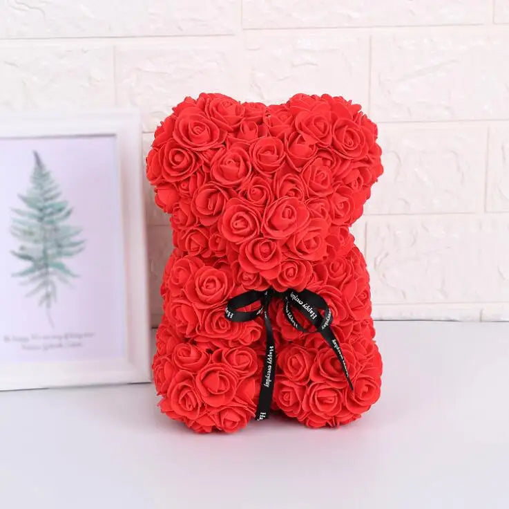 Ourson en roses artificielles, 25cm