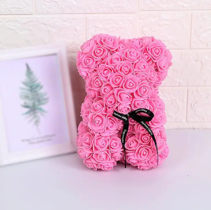 Ourson en roses artificielles, 25cm