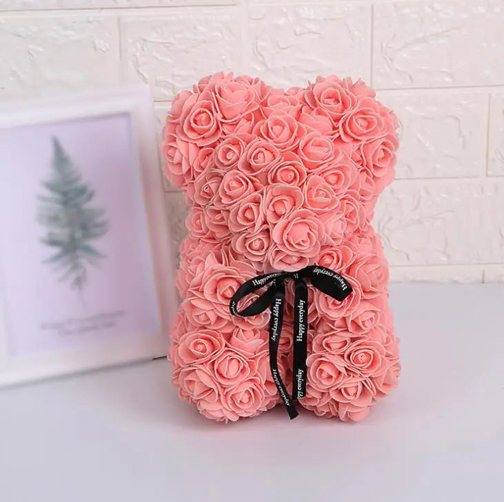Ourson en roses artificielles, 25cm