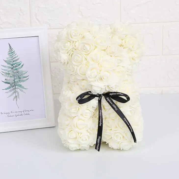Ourson en roses artificielles, 25cm