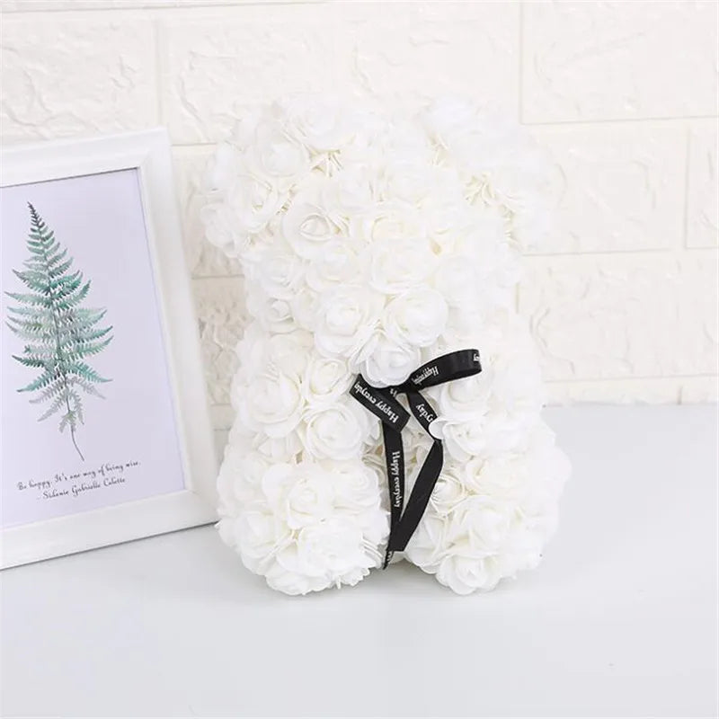 Ourson en roses artificielles, 25cm