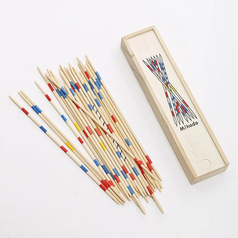 Jeu traditionnel de bâtonnets de ramassage en bois de Mikado Spiel avec jeu de boîte durable et utile