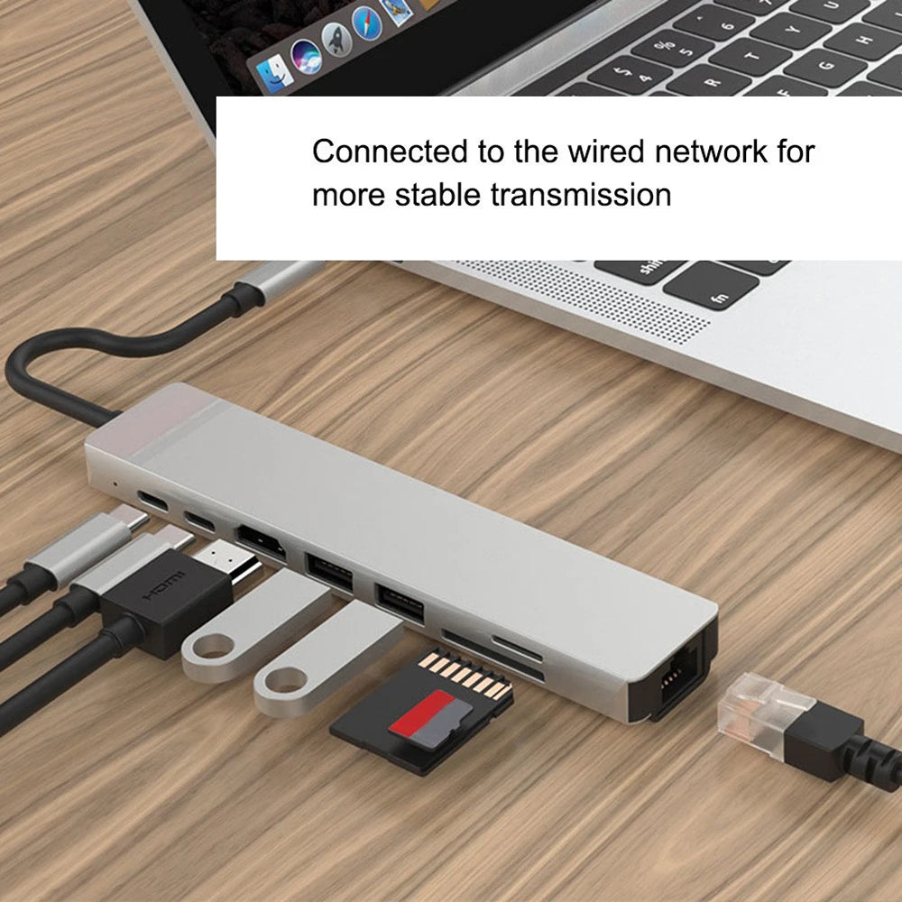 Adaptador HDMI com leitor de cartão RJ45 SD/TF PD de carga rápida para laptop