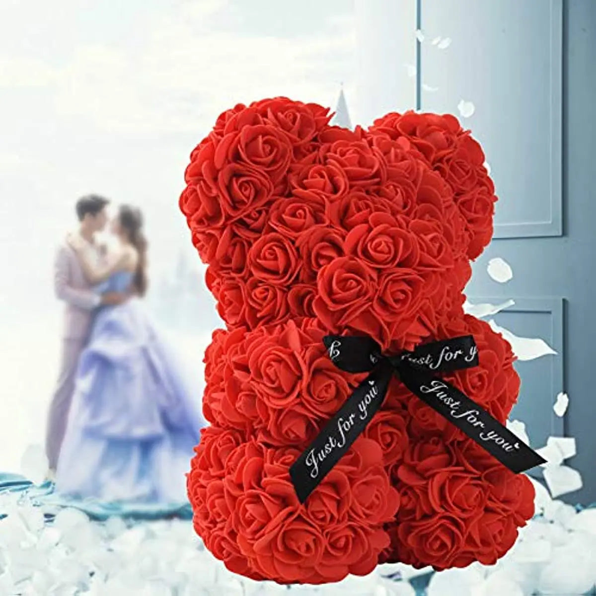 Ourson en roses artificielles, 25cm