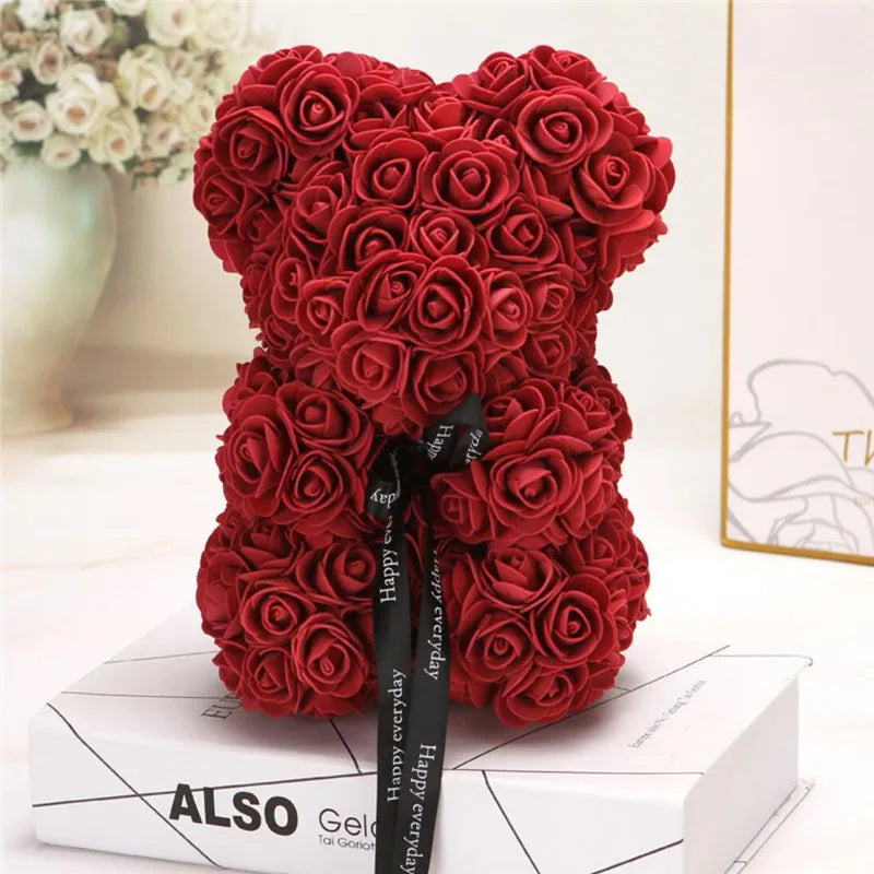 Ourson en roses artificielles, 25cm