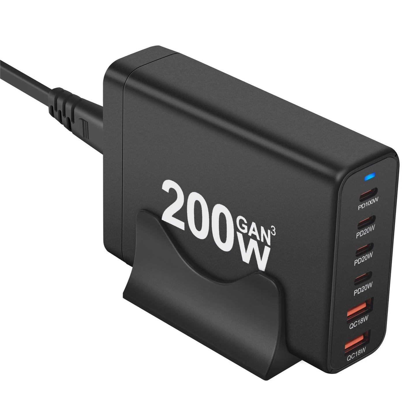 Carregador USB tipo C de 200 W e 6 portas