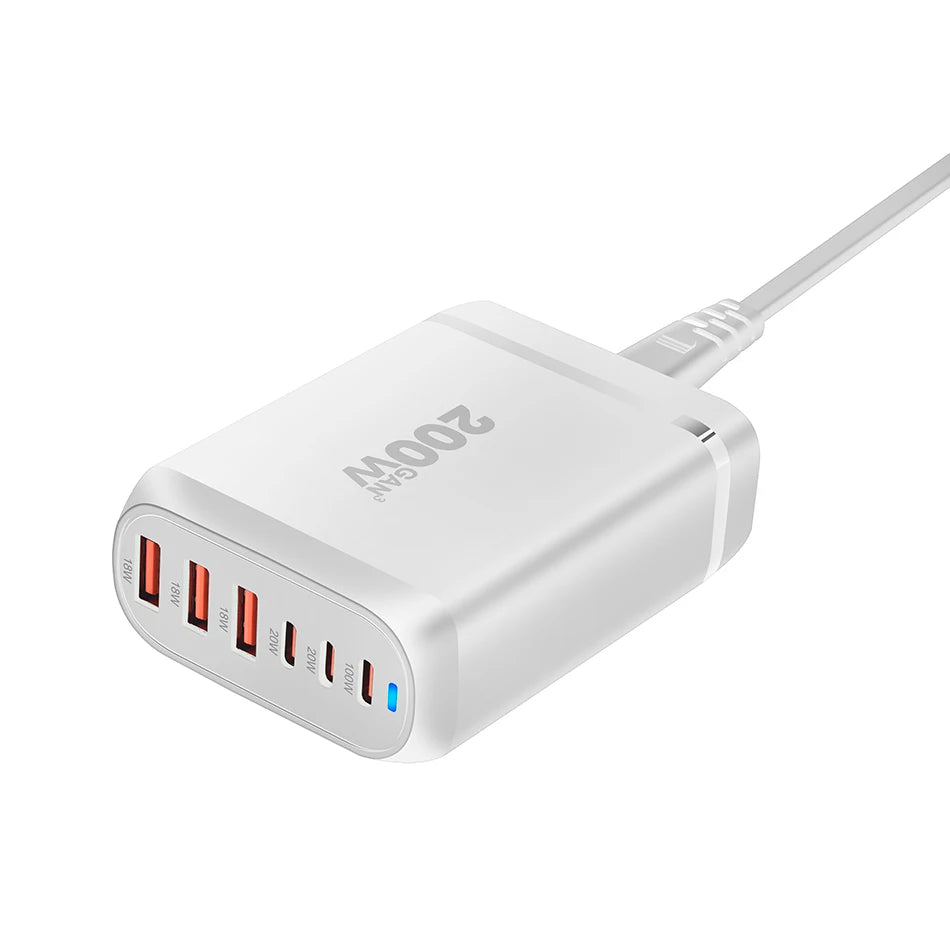 Station de charge rapide USB C 200W à 6 ports