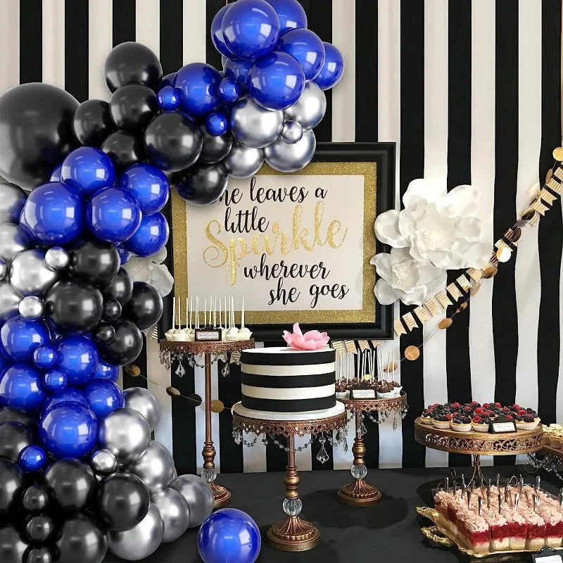 Lot de 105 ballons bleus, noirs et argentés pour décoration de fête