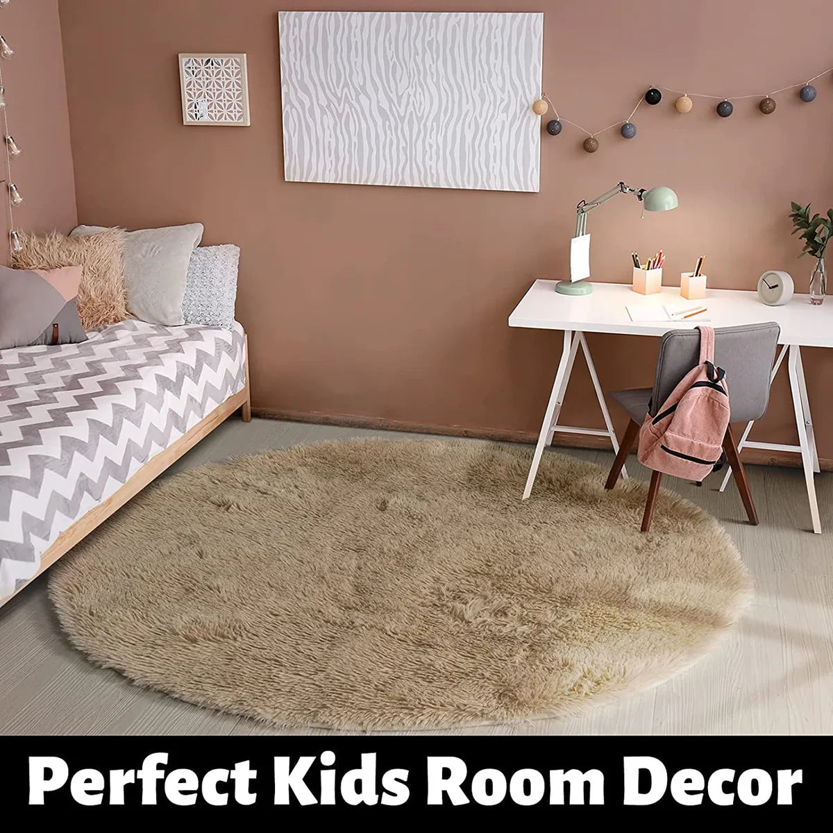 Tapis rond doux et moelleux pour chambre d'enfants et de filles