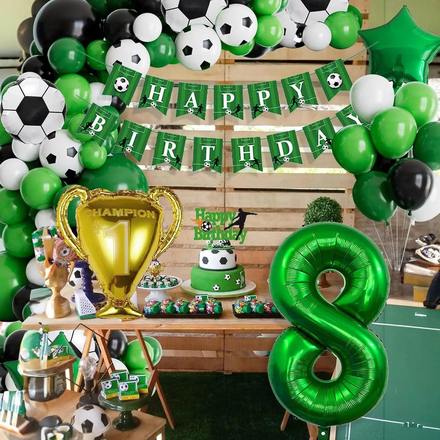 Ballons de football verts pour fête de 8e Anniversaire