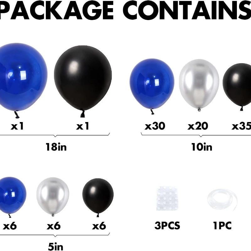 Lot de 105 ballons bleus, noirs et argentés pour décoration de fête