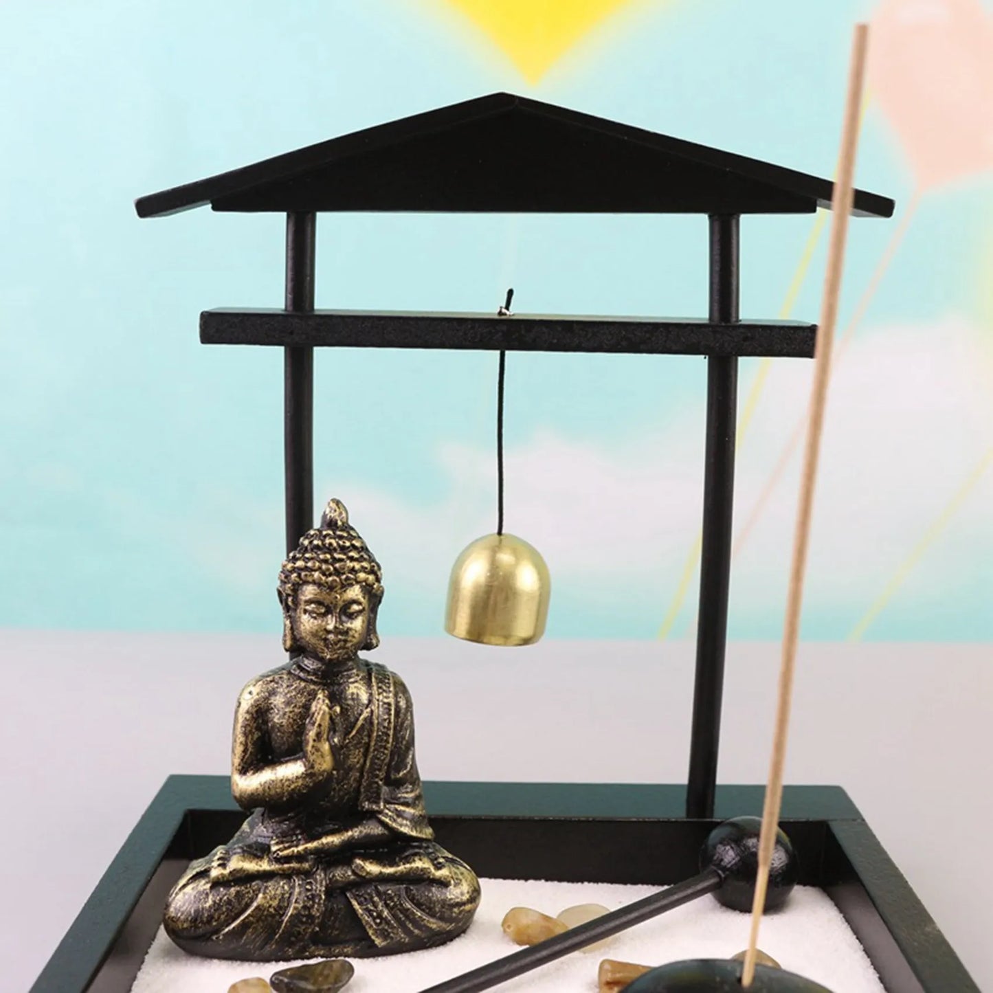 Statue de bouddha, mini-tuyon de jardin zen