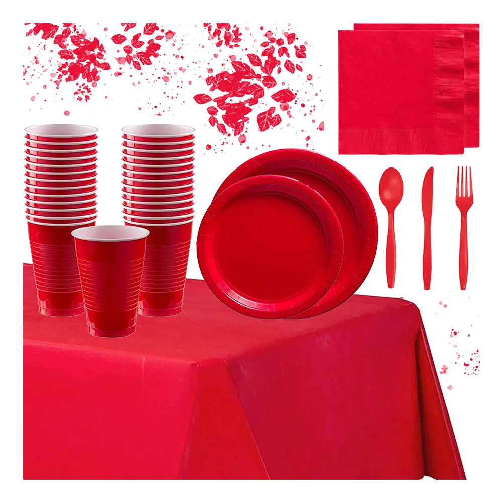 Vaisselle jetable de fête de couleur rouge