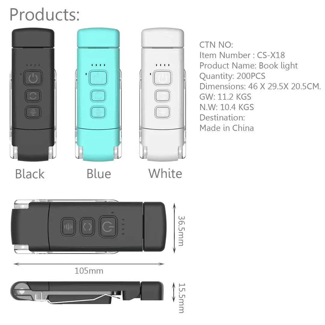 Lampe de lecture portable rechargeable avec 3 modes d'éclairage