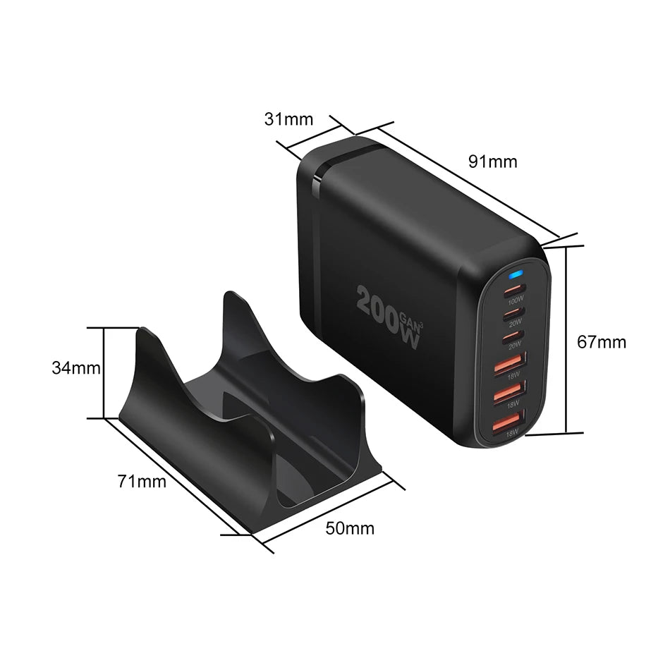 Station de charge rapide USB C 200W à 6 ports