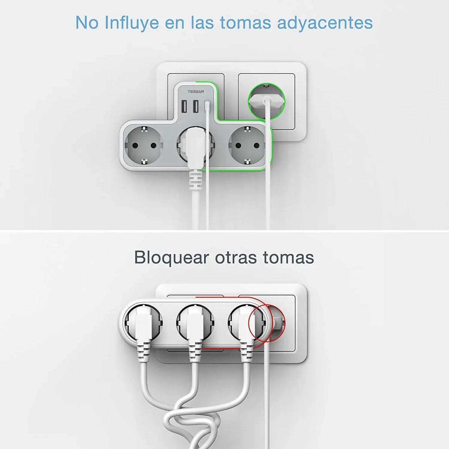 prise multiprise avec 3 prises ca + 2 Ports USB + 1 Type C