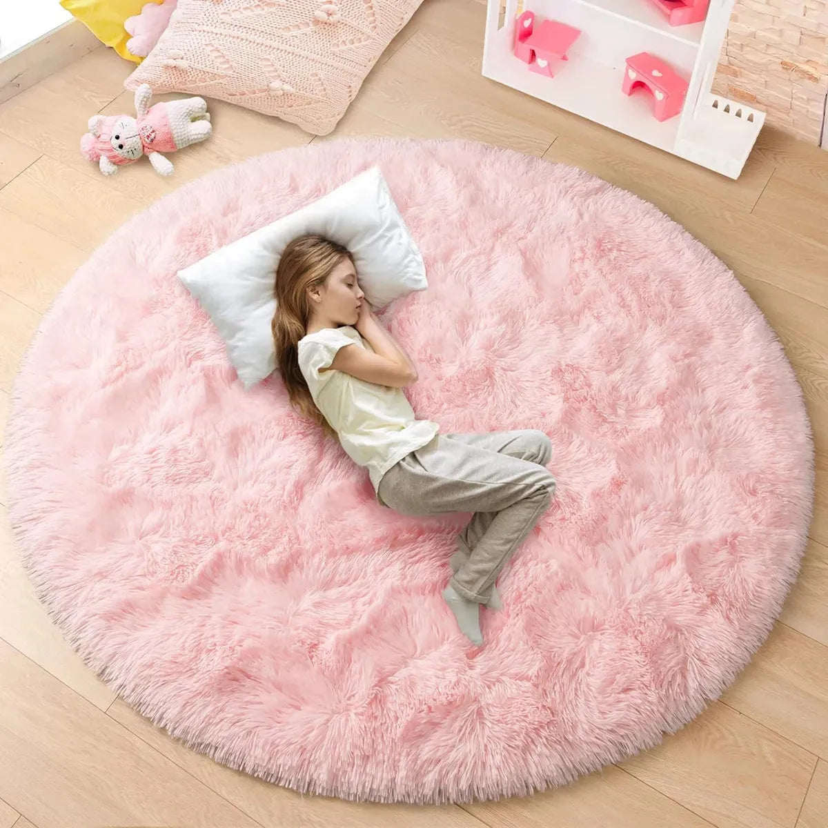 Tapis rond doux et moelleux pour chambre d'enfants et de filles