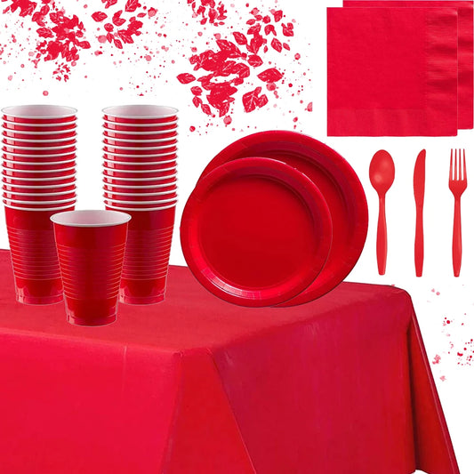 Vaisselle jetable de fête de couleur rouge